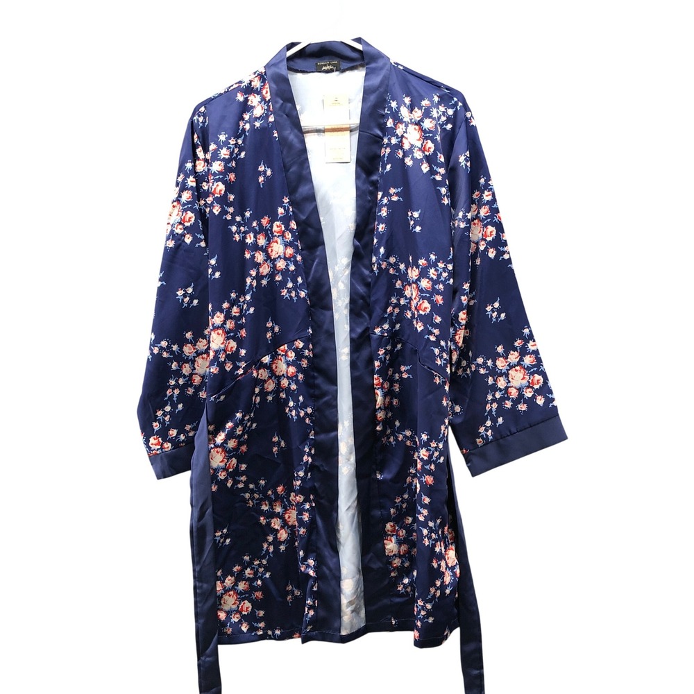 NWT Morgan Lane x FabFitFun Satin Robe Womens S/M‎ Navy Floral Allie Lounge